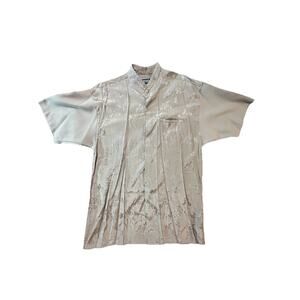 Montique New York Men’s Shirt L Embroidered Asian Print Taupe Taiwan (R.O.C.),